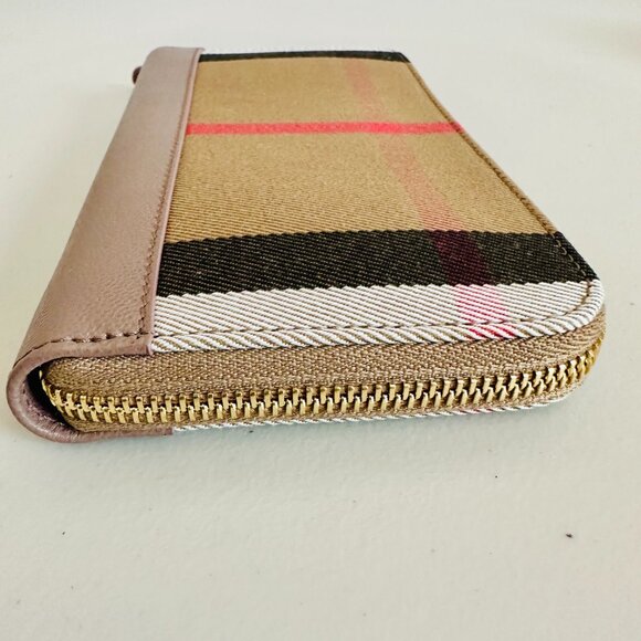 BURBERRY GREY MINK LEATHER NOVA CHECK CANVAS ZIP-AROUND CONTINENTAL WALLET - Picture 5 of 10